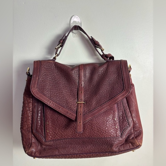 Tory Burch Oxblood Pebbled Leather Gold Hardware Satchel Handbag - Picture 1 of 16